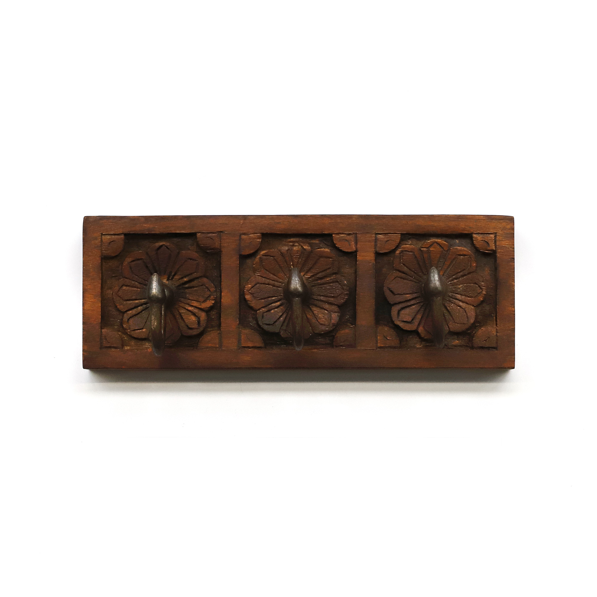 3er Wandhaken 'Blume', Palisander, B 32 cm, H 10 cm, T 10 cm von fischer's lagerhaus