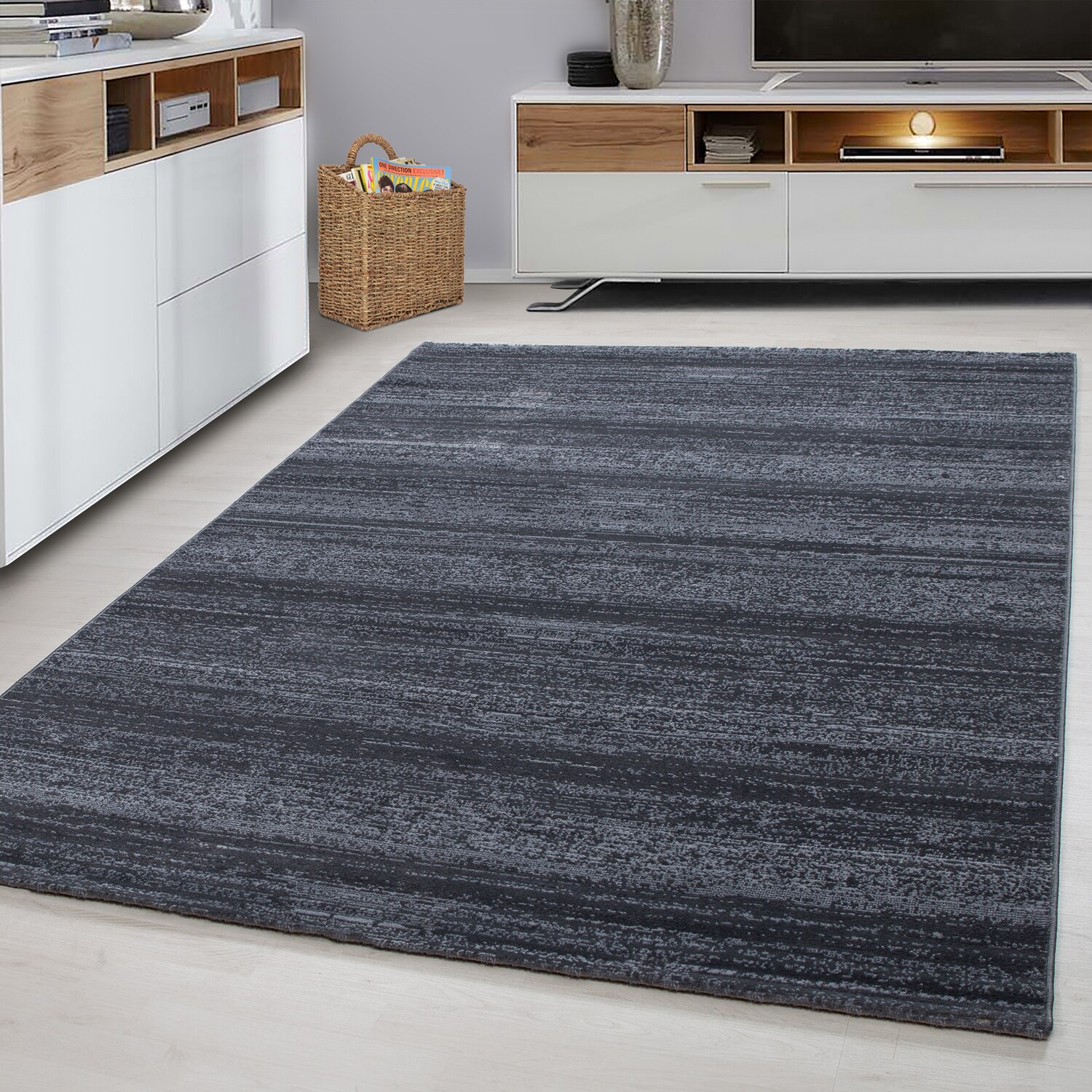 Teppich Kurzflor Modern Wohnzimmer Einfarbig Meliert Uni Pink Beige Grau Lila