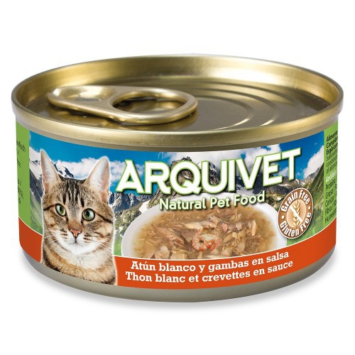 Ração úmida Arquivet para gatos, sabor atum branco e camarão