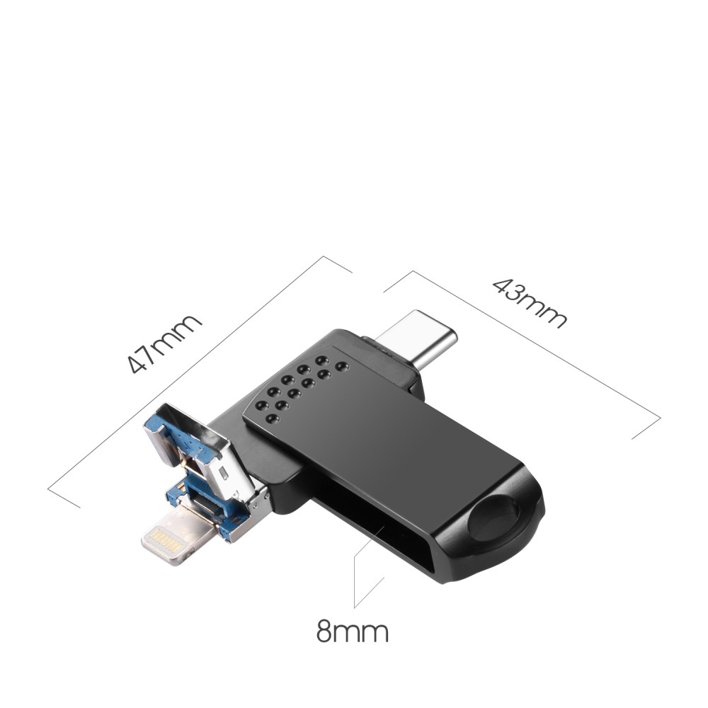 (128GB) 3in1 USB Lightning / USB C / USB A Speicher Stick Flash Drive USB 3.0 - Grau