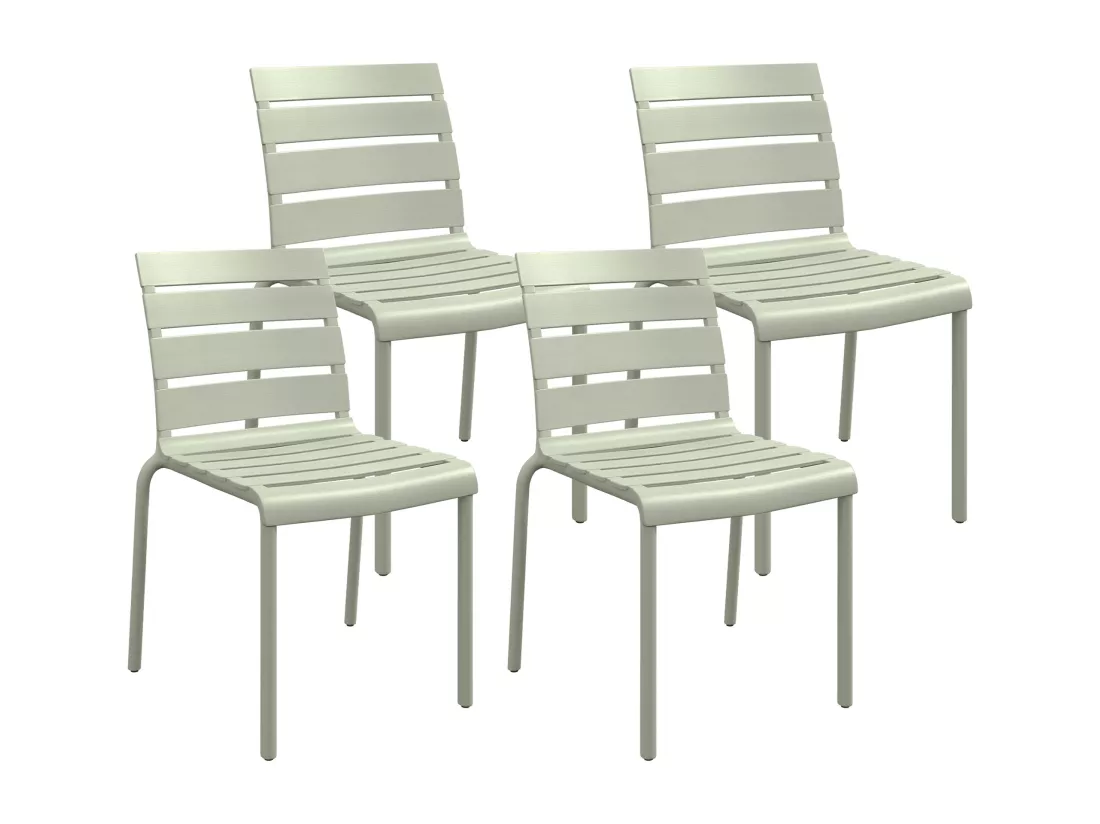 Lot de 4 chaises de jardin empilables avec assise et dossier à lattes vert