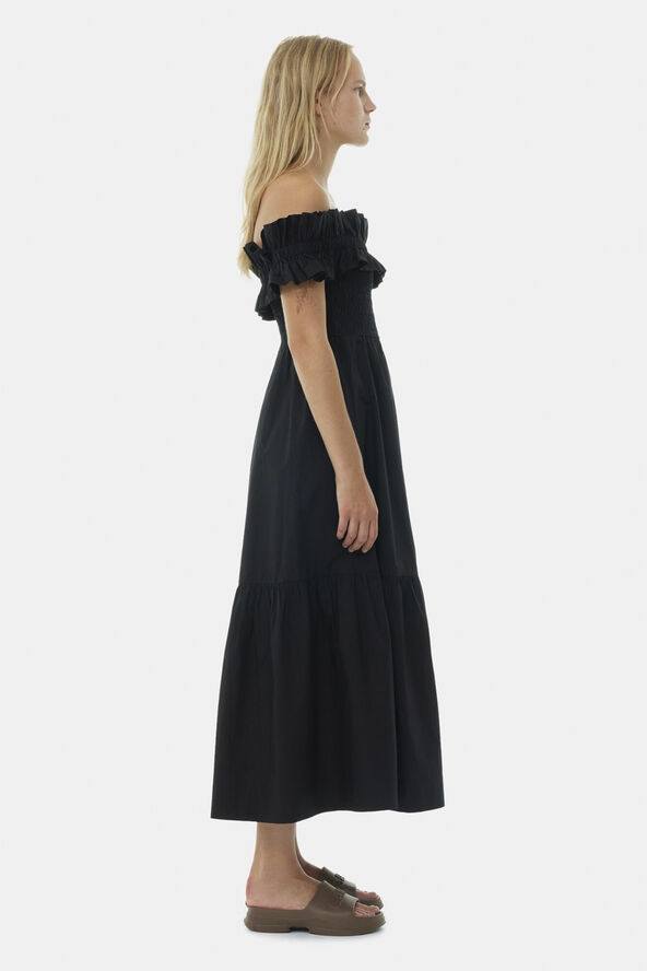 Ganni Cotton Poplin Long Smock Dress Black