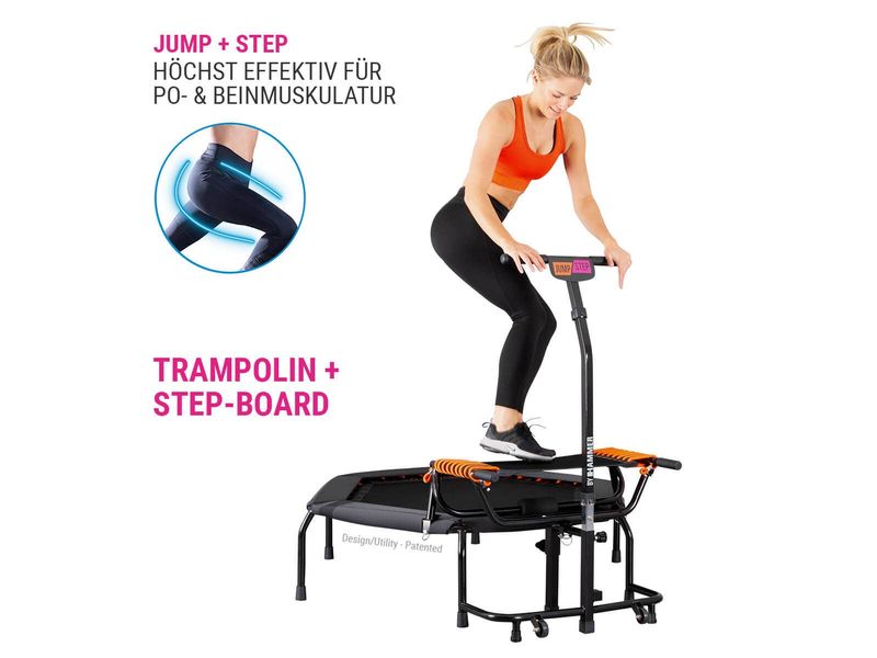 HAMMER Fitnesstrampolin JumpStep Pro mit Step-Board Fitness-Trampolin mit Transportrollen