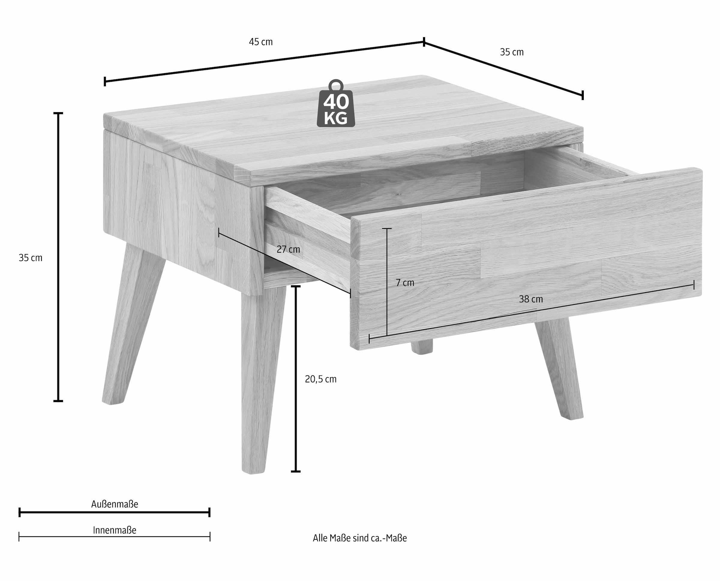Home affaire Nachttisch »Natali« mit einer Schublade, aus massiver Eiche, Breite 45 cm