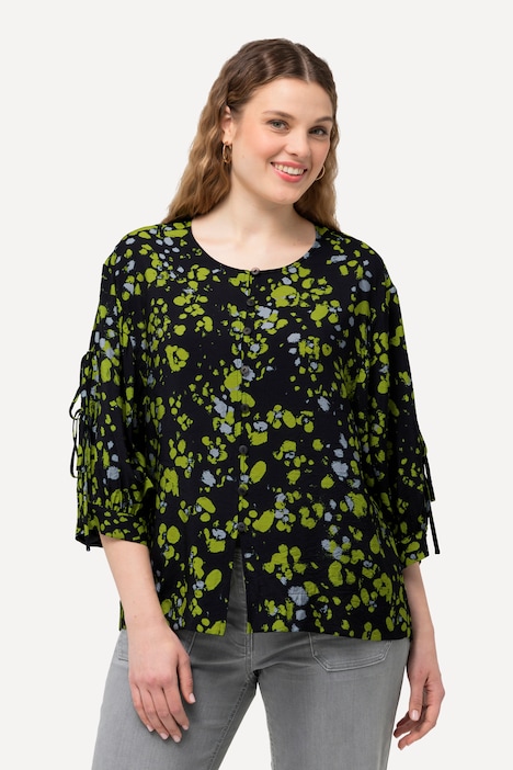 Bluse, Punkte, A-Linie, Rundhals, Langarm
