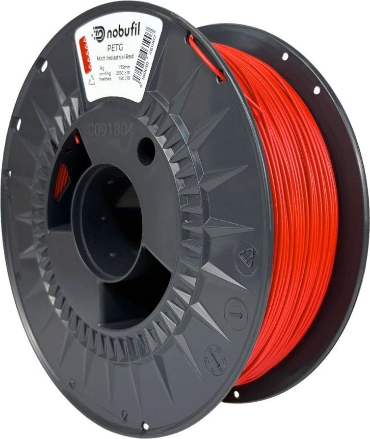 Nobufil  PETG Matt Industrial Red, 1,75 mm / 1000 g    Leicht zu druckendes, mattes PETG Filament aus recyceltem Kunststoffabfall in Industrial Red