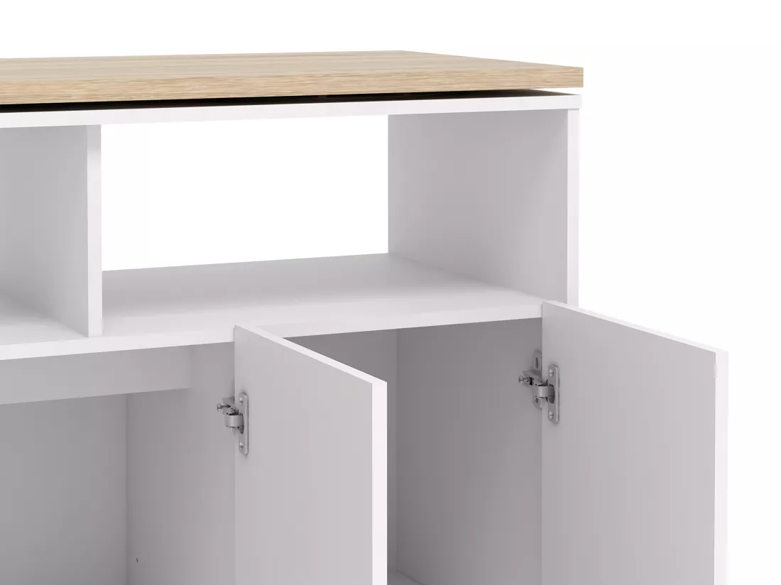 Meuble de bar pivotant avec rangements - Blanc et Naturel - VINALO