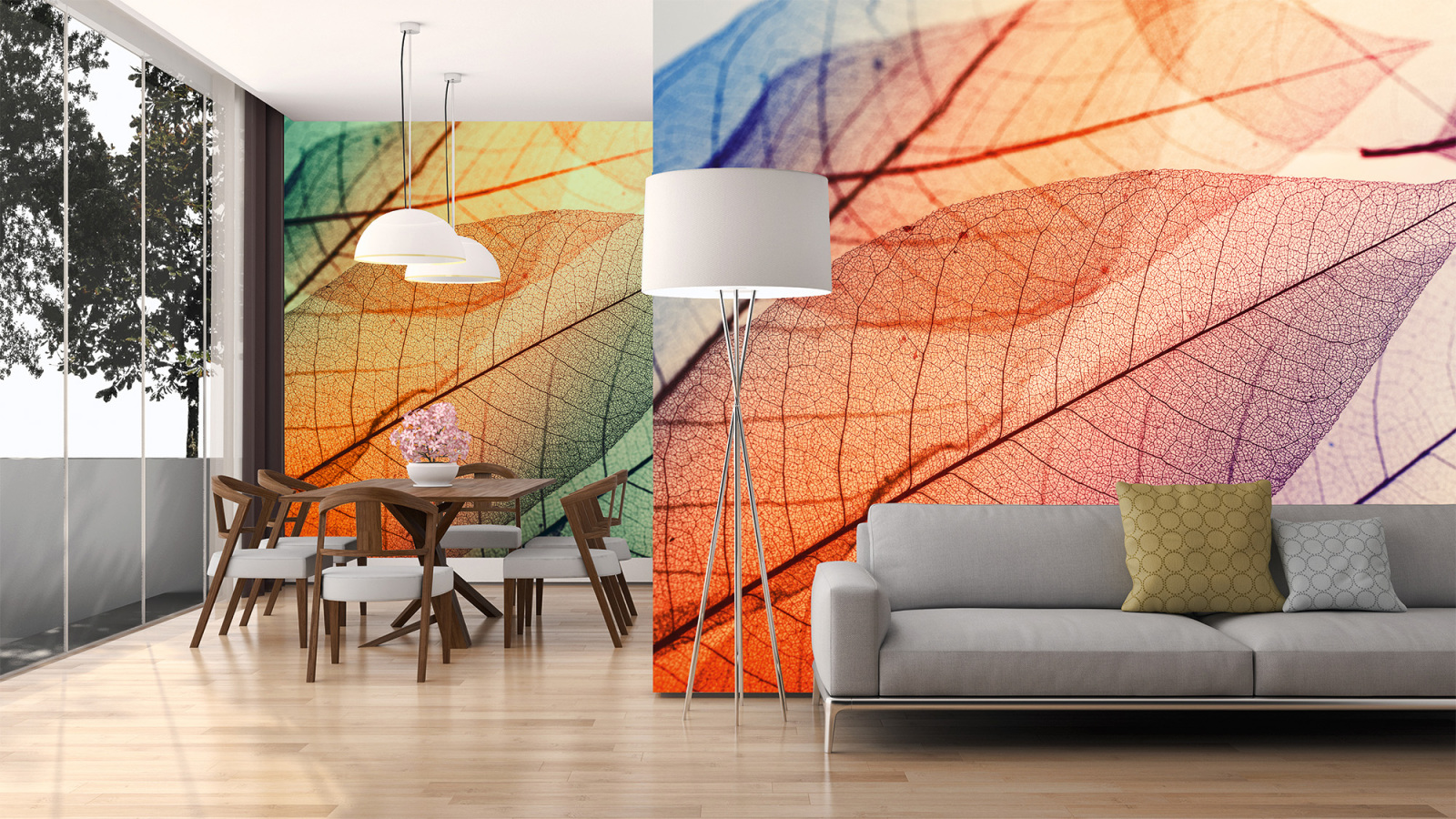 Fototapete DESIGNWALLS - orange-schwarz - Blätter - 2,55 Meter