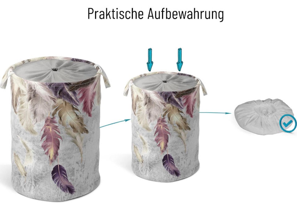 Sanilo Wäschekorb »Federn« kräftige Farben, samtweiche Oberfläche, mit Deckel
