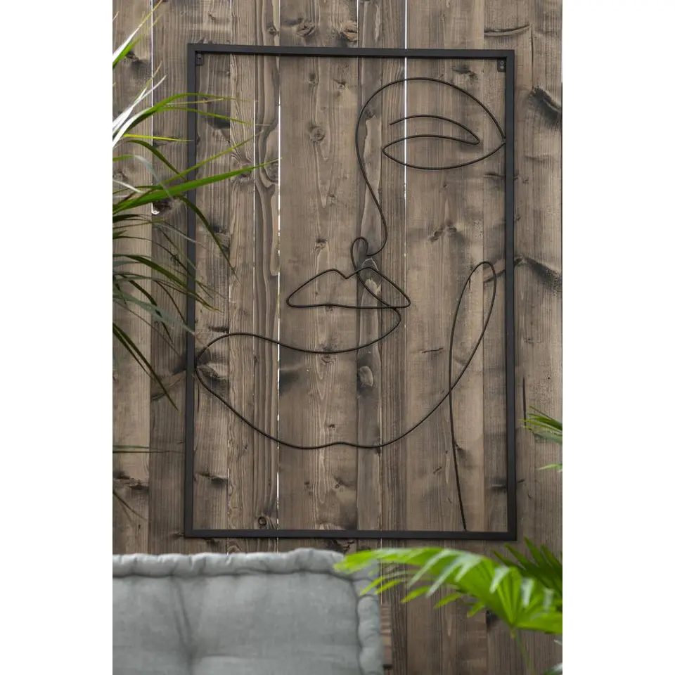 Wanddeco Face - zwart - metaal - 60x40 cm