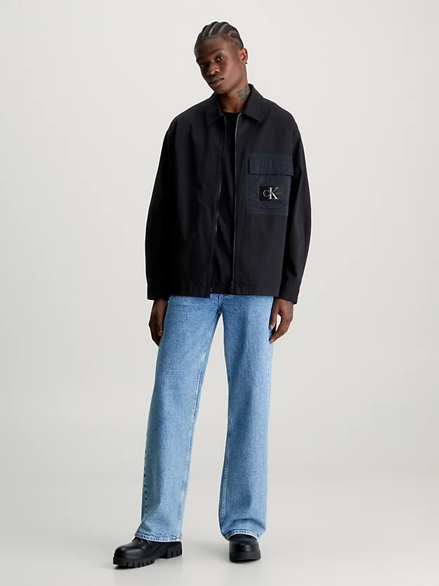 Jaqueta camisa de nylon e algodão com zíper frontal