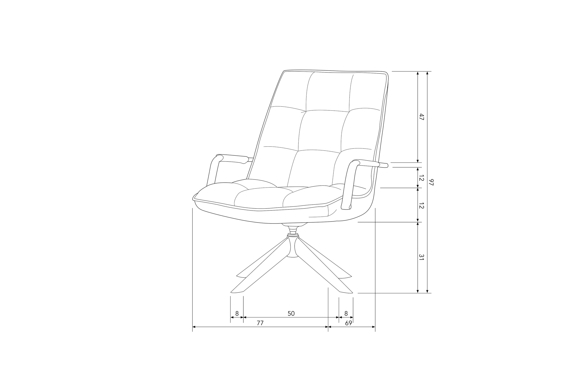 WOOOD draaifauteuil Jouke met armleuning kunstleer- Cognac