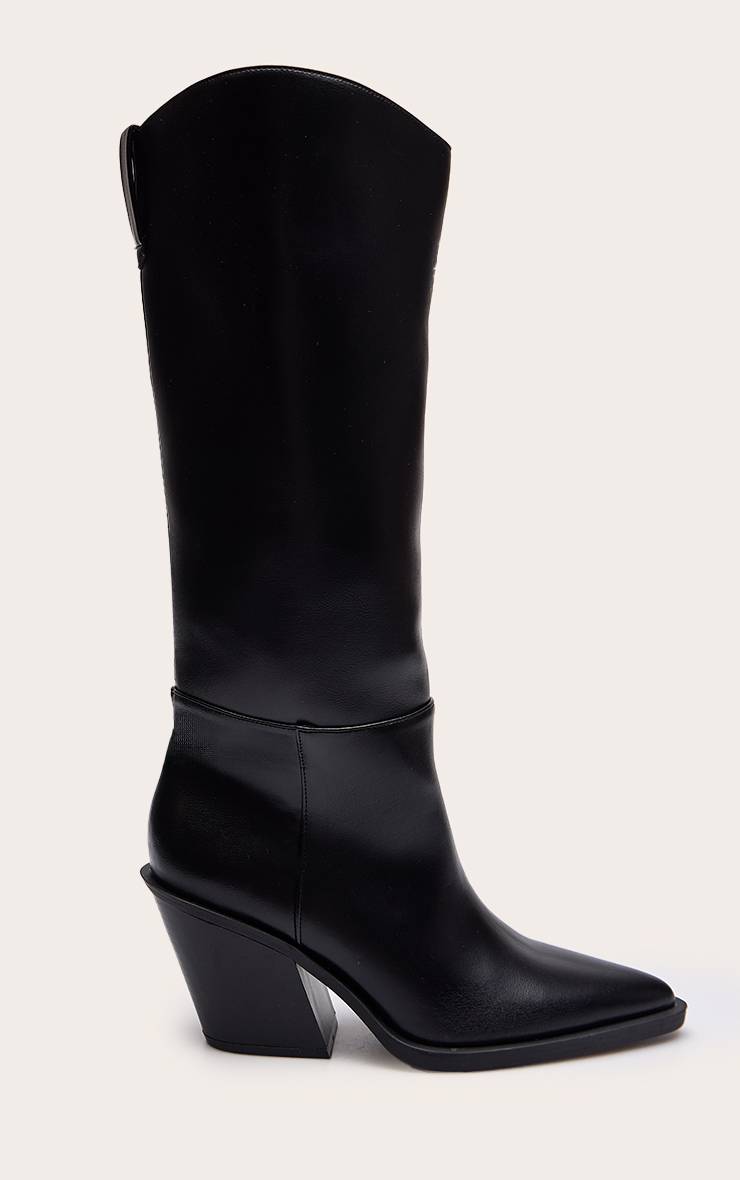 Noir Bottes Montantes À Talon Cubain En Synthétiquecuir