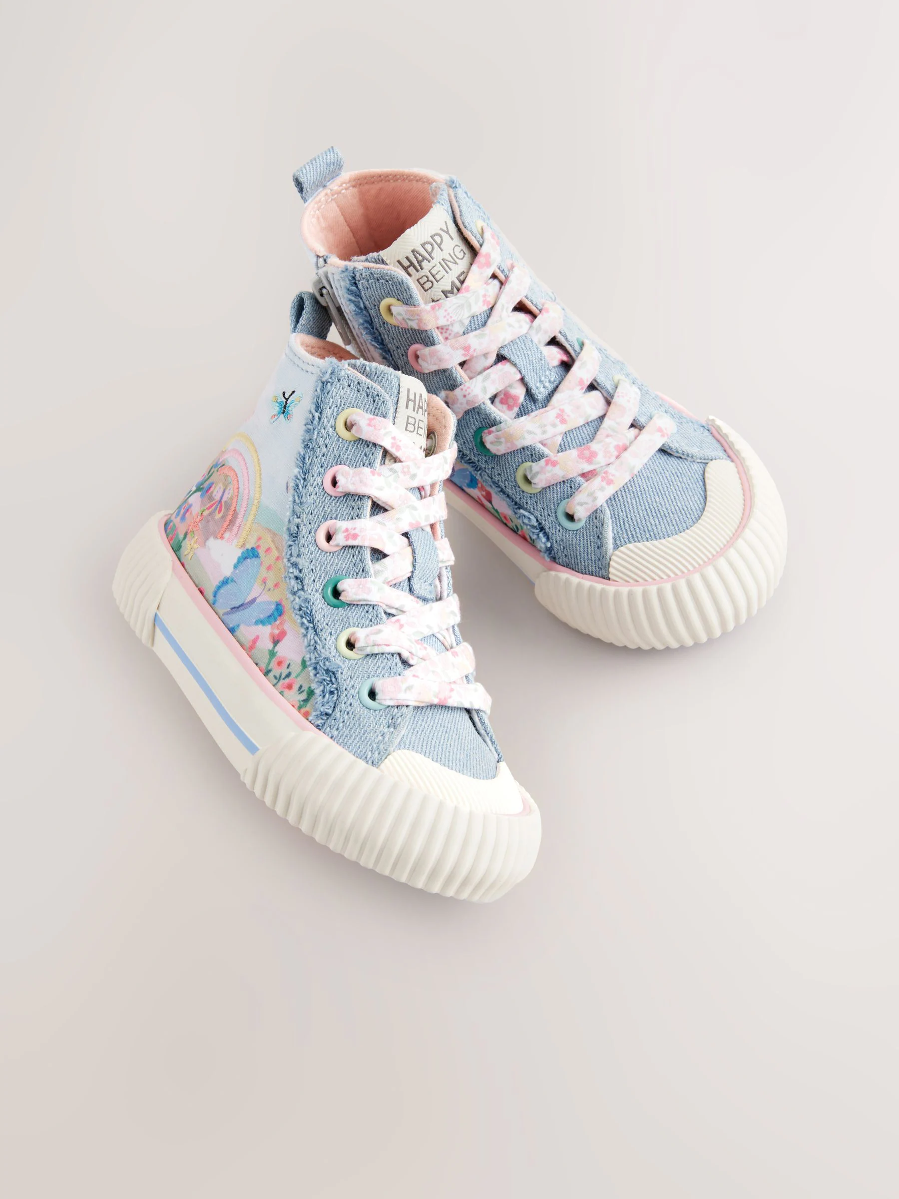 Denimblauw met regenboog - Hoge sneakers