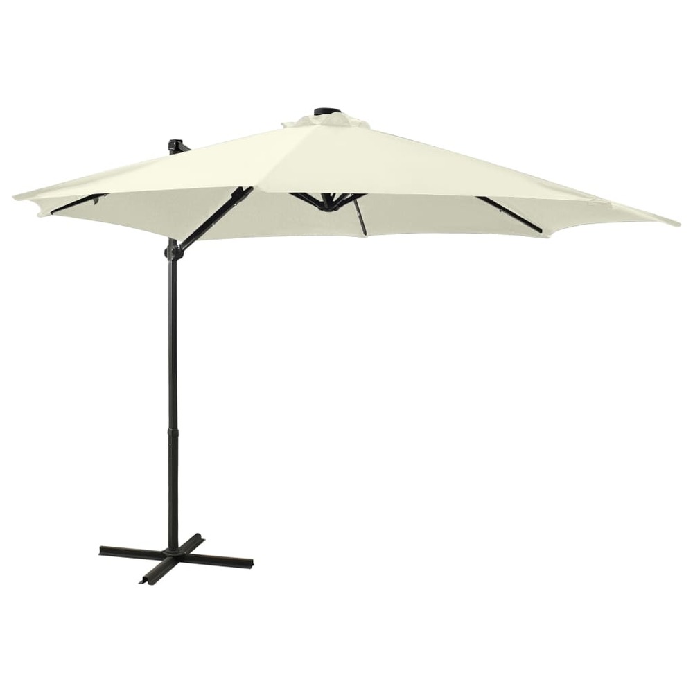 Parasol meuble de jardin déporté avec mât et lumières led 300 cm sable