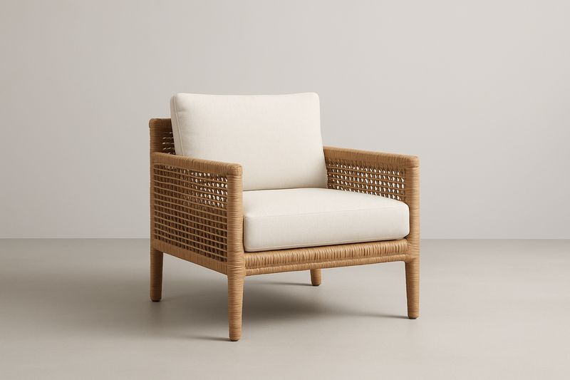 Garten-Sessel aus Rattan mit Baumwollkissen, Beige 75 cm x 80 cm x 75 cm(LxBxH)