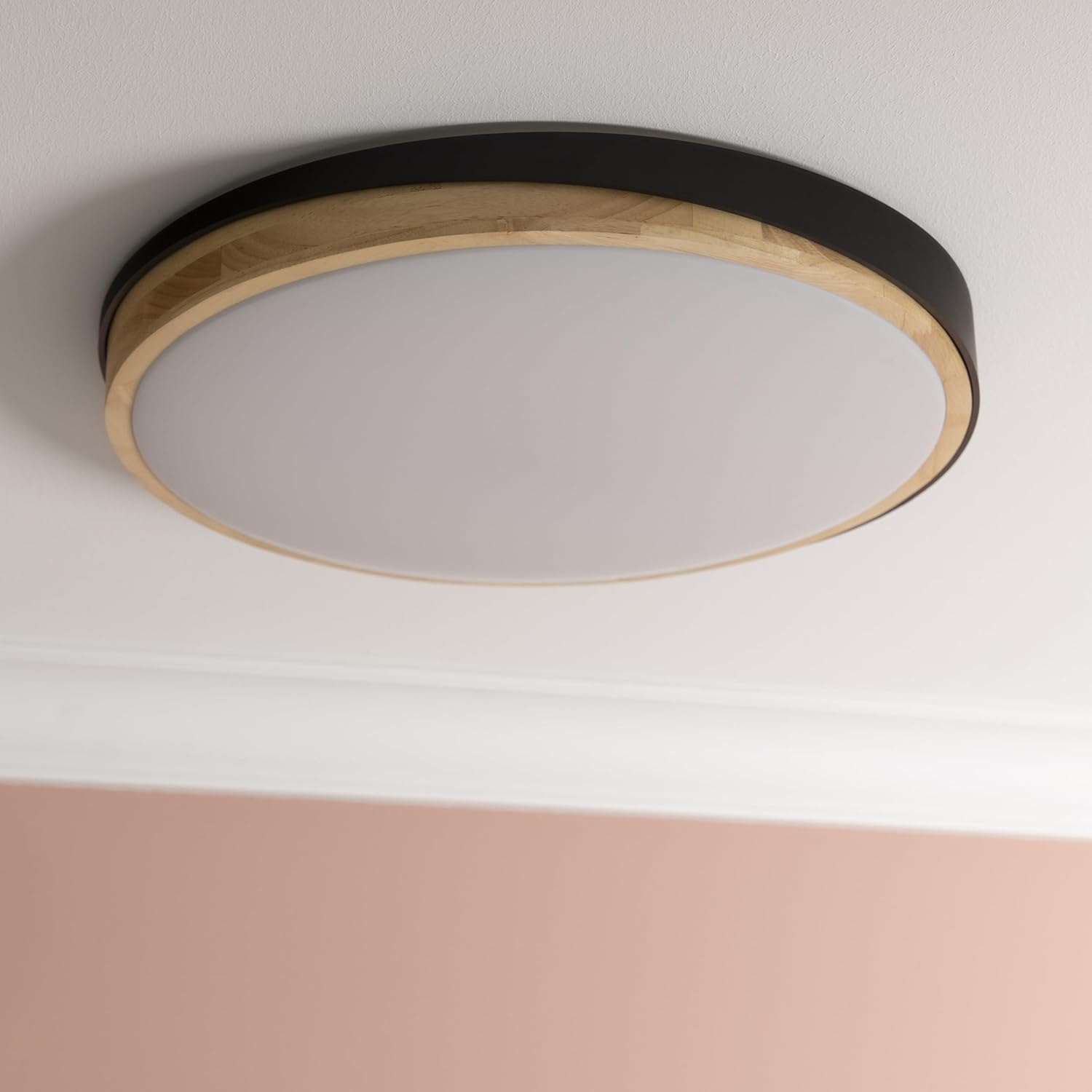 Brilliant Baarlo LED-Deckenleuchte, Farbtemperatur einstellbar (3.000 K–6.500 K), Fernbedienung, stufenlos dimmbar, LED-Lampe für Wohnzimmer & Schlafzimmer, 4.500 Lumen, 36 W, 52 cm, matt schwarz/holz