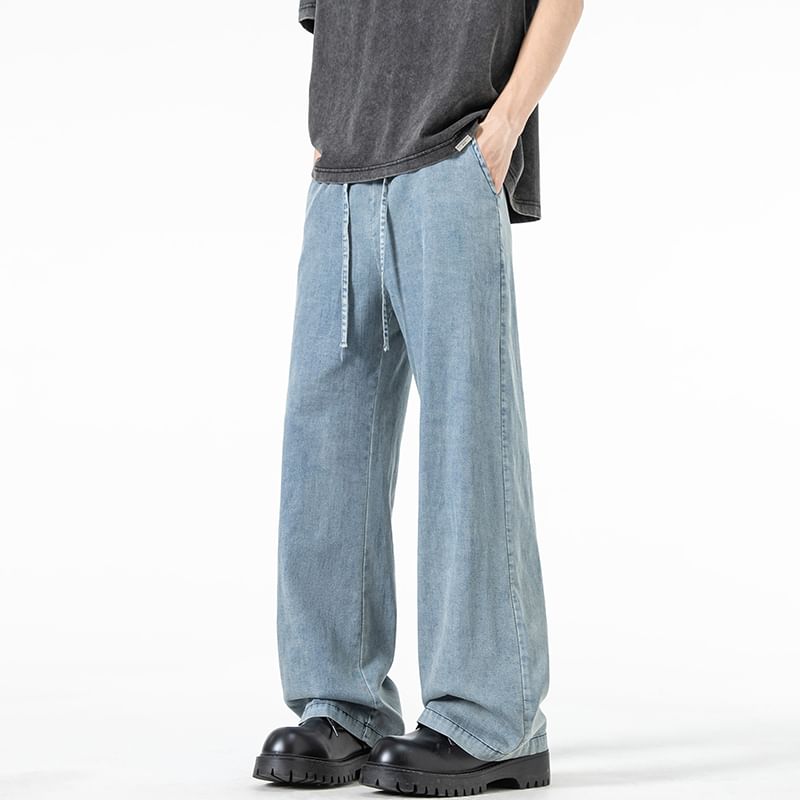 Priam - High Waist Washed Wide Leg Jeans
