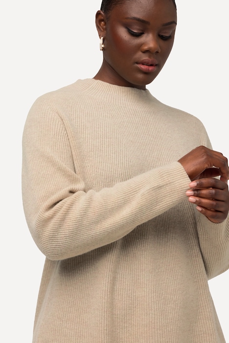 Pullover, Wollmischung, Rippstrick, Stehkragen, Langarm