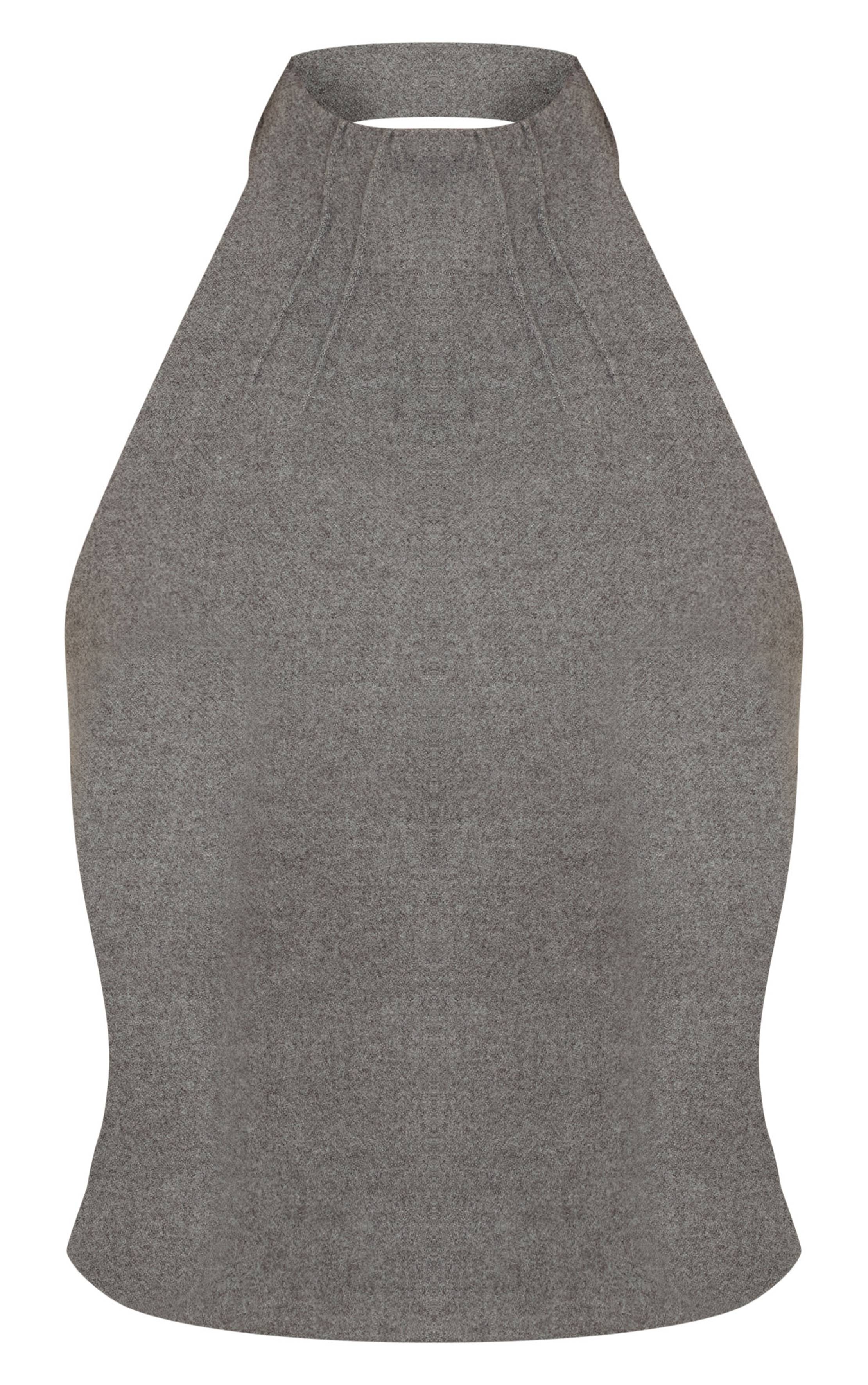Gris Top Col Licou En Tissu Tissé Brossé
