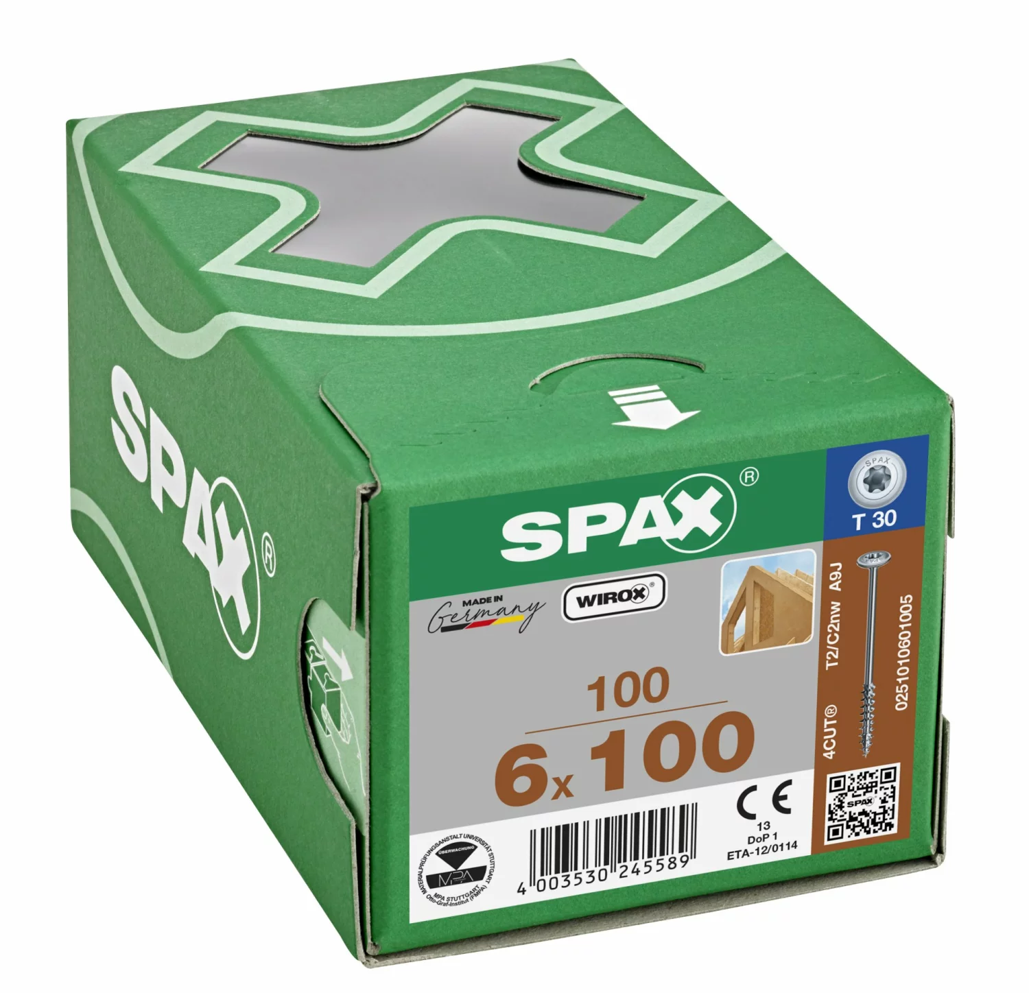 SPAX 251010601005 Hi-Force schroef, Discuskop, 6 x 100, Deeldraad, T-STAR plus TX30 - WIROX - 100 stuks