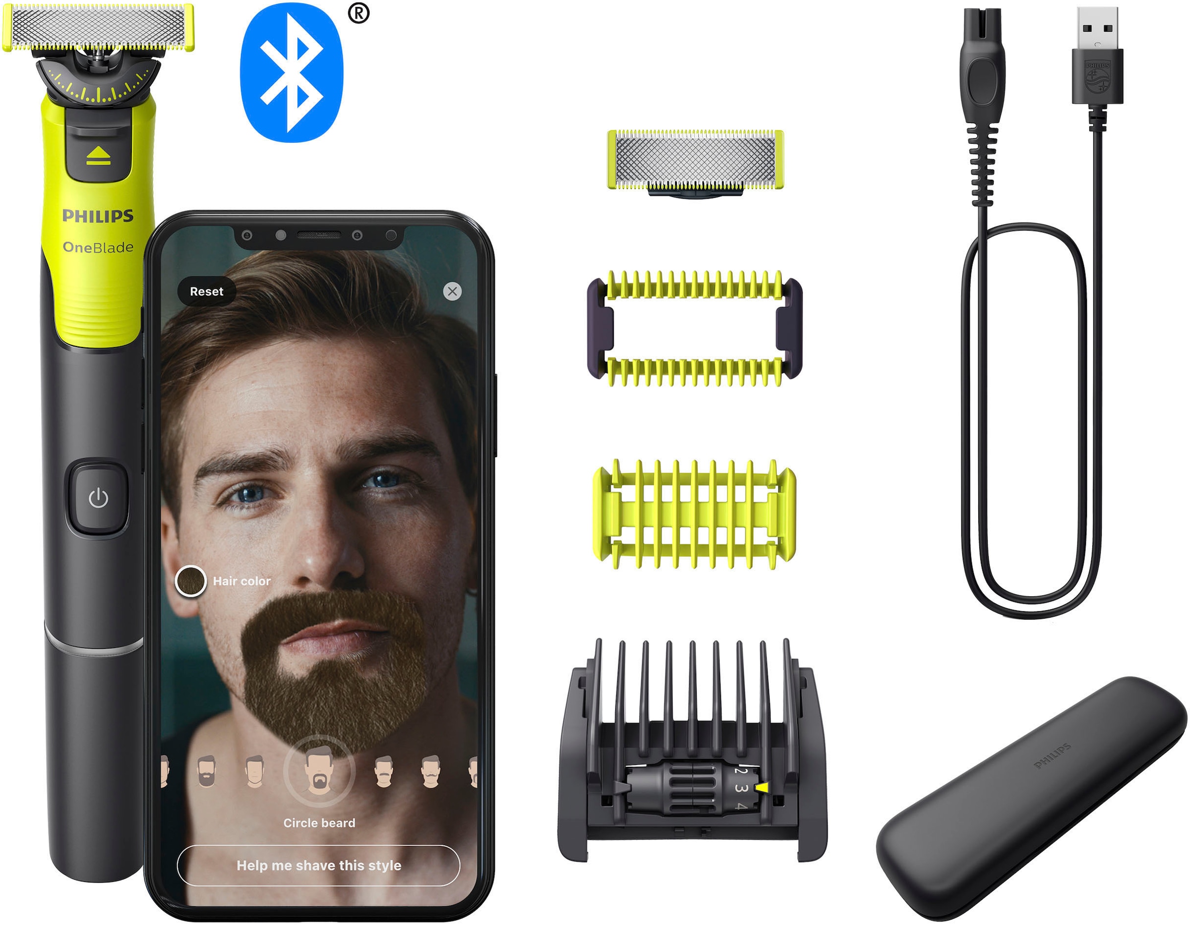 Philips Elektrorasierer »OneBlade Face & Body QP4631/65« 4 Stk. Aufsätze 360-Grad-Klinge, inkl. verstellbarem 5-in-1 Kammaufsatz