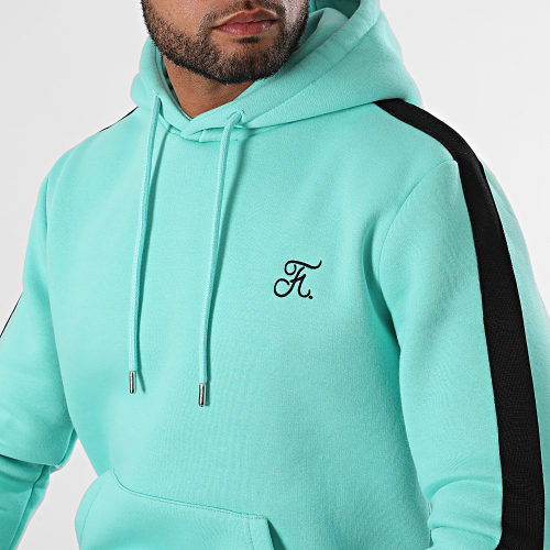 Sweat Capuche Premium A Bande 633 Bleu Pastel
