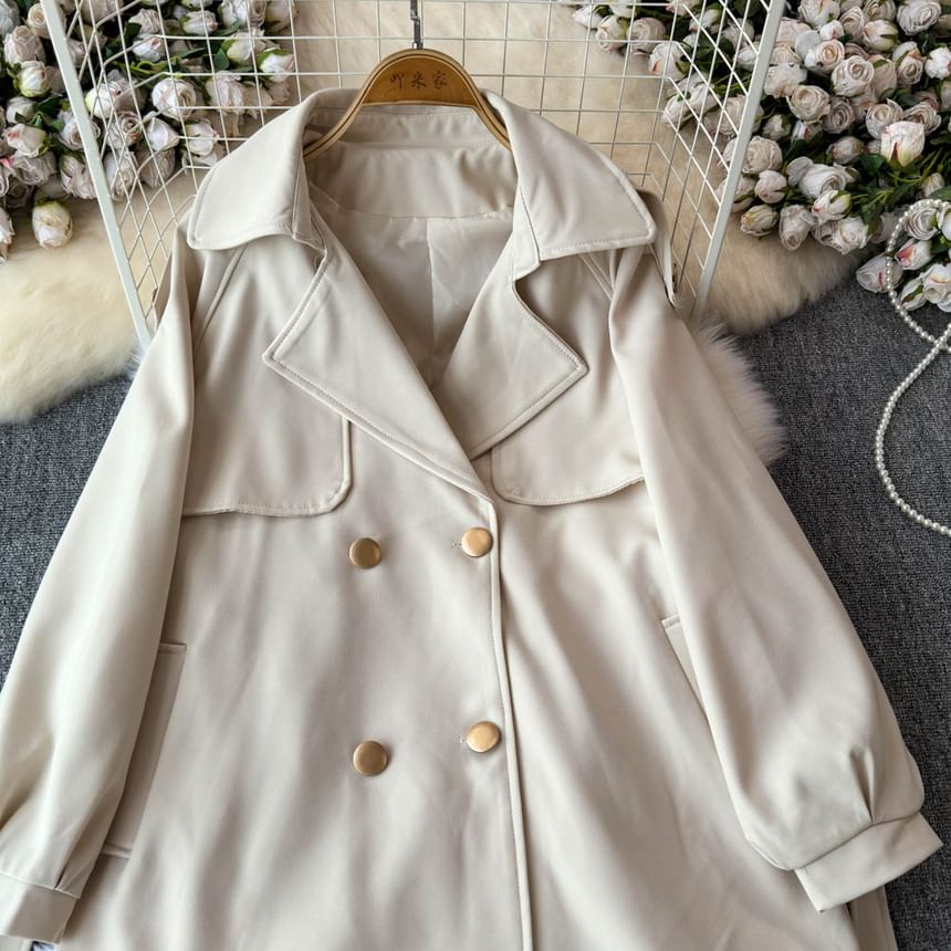 Yearnin - Trenchcoat met lange mouwen, dubbele rij knopen en sjerp