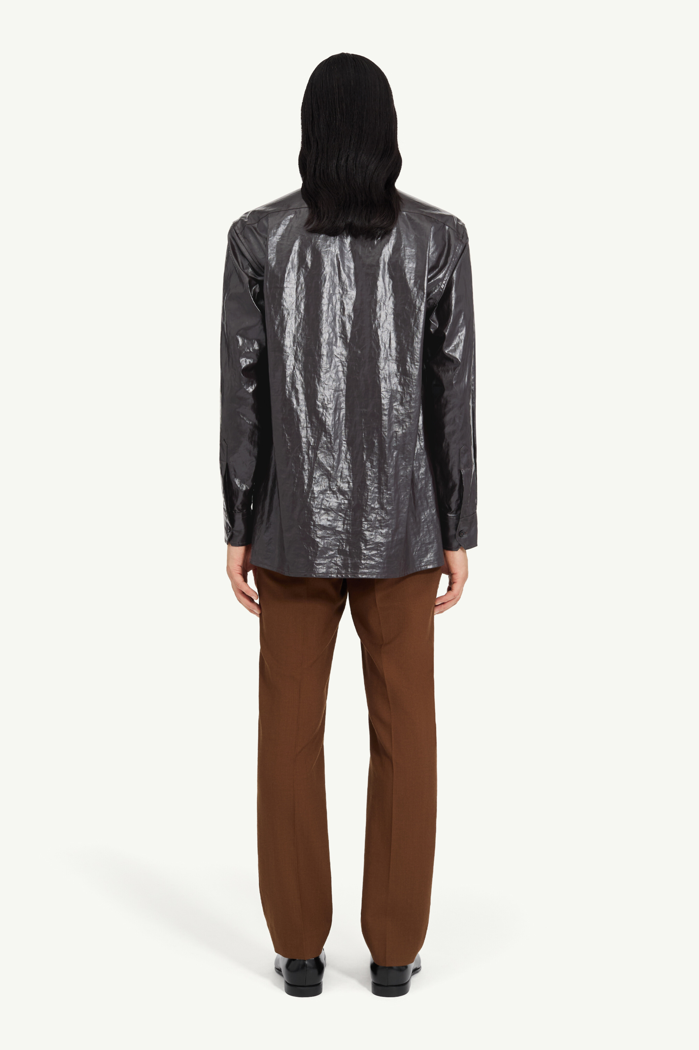 Chemise brillante en lin à manches longues pour homme | MM6 Brun