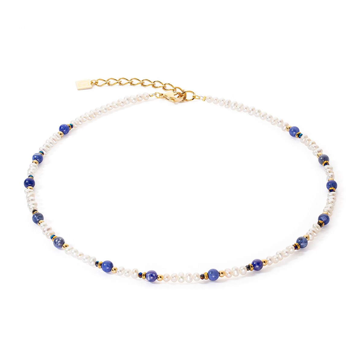 Collier Coeur de lion Flow Perles d'eau douceet sodalite doré