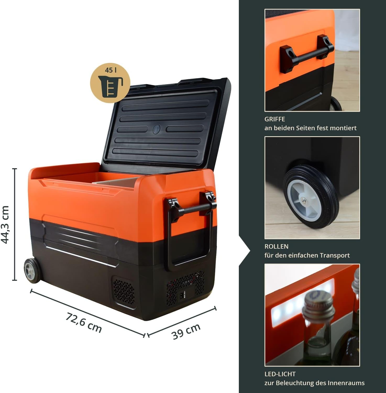 Skandika Auto-Gefrierbox 35 bis 55 L +10 ° bis -20 °C | Kompressor Kühlbox mit Trennwand, leise, Eco-Mode, mit 12 V Stecker oder Netzteil für Steckdose | Camping Kühlschrank für Auto, LKW, Bus, Camper