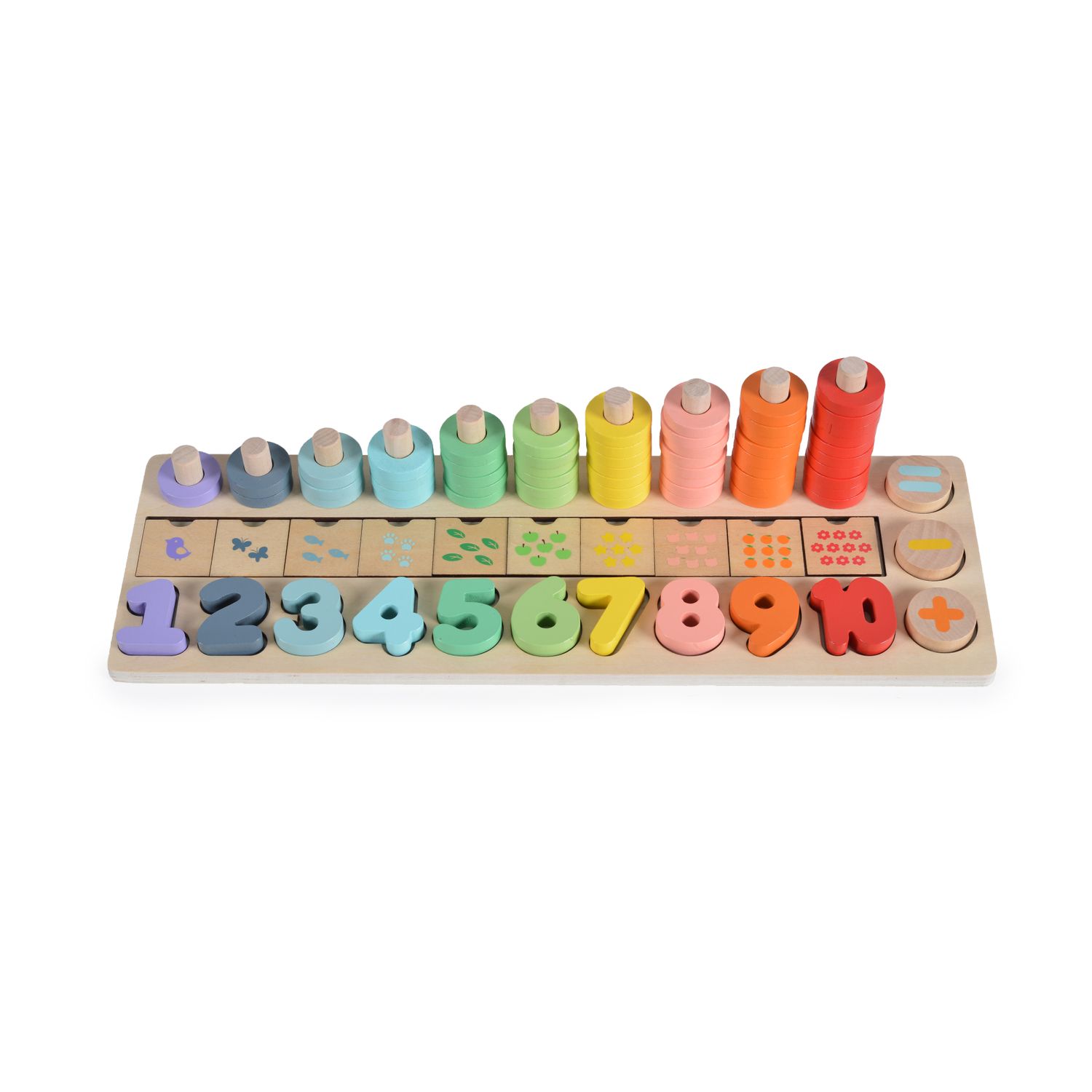 Moni Kinder Lern-Set 2052 Holz, Stapeln, zählen, 89 teilig, rechnen, plus, minus bunt
