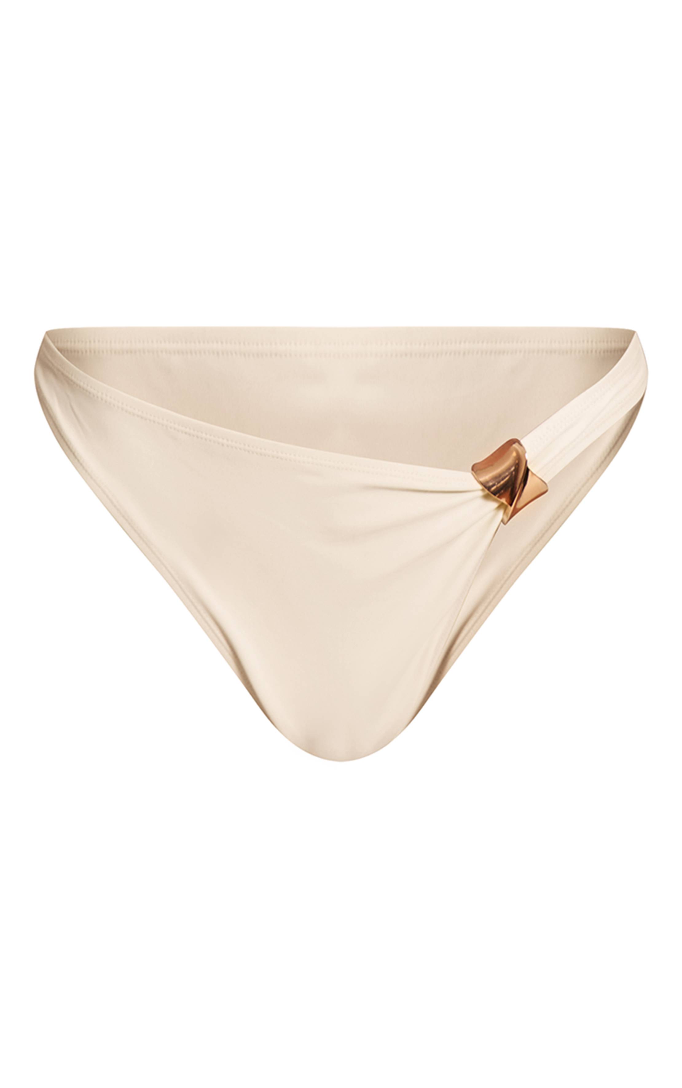 Crème Bas De Bikini Tanga À Bordure De Perles