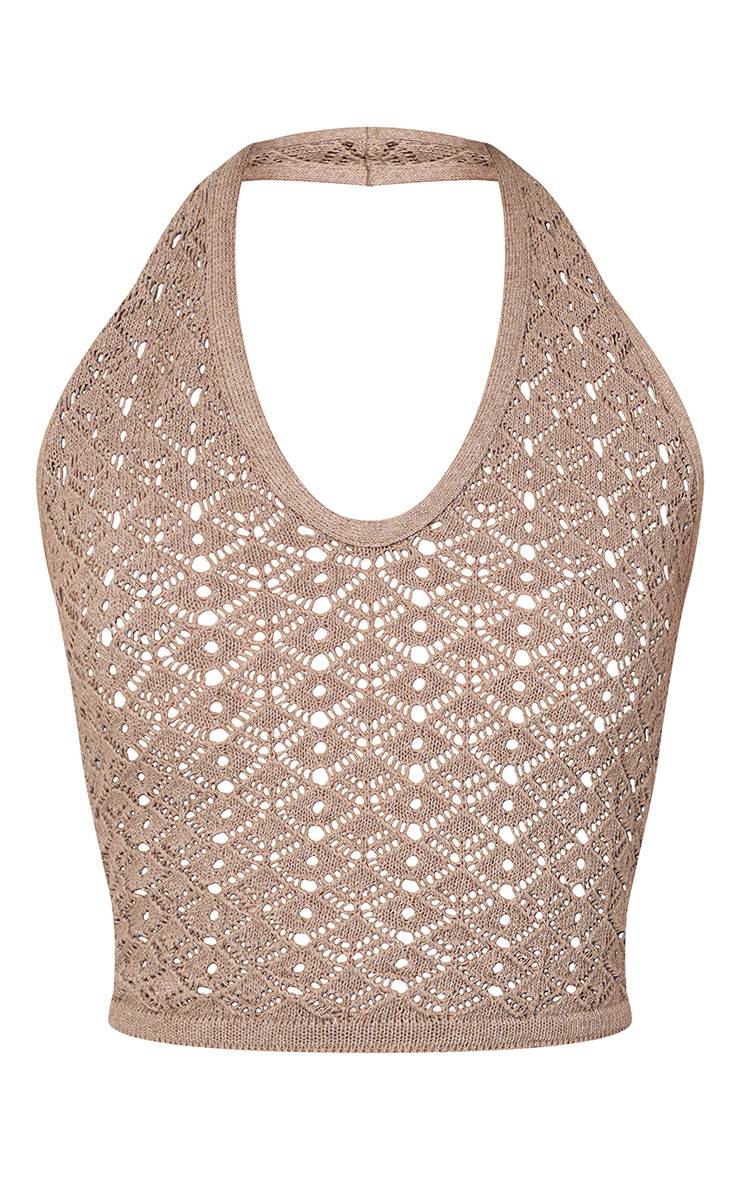 Taupe Top Dos-nageur En Maille Crochet