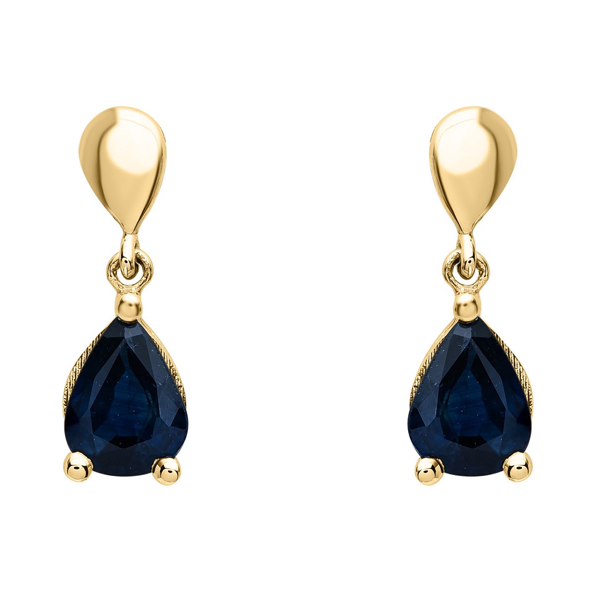 Boucles d'oreilles Brillaxis saphir pendantsor jaune 9 carats
