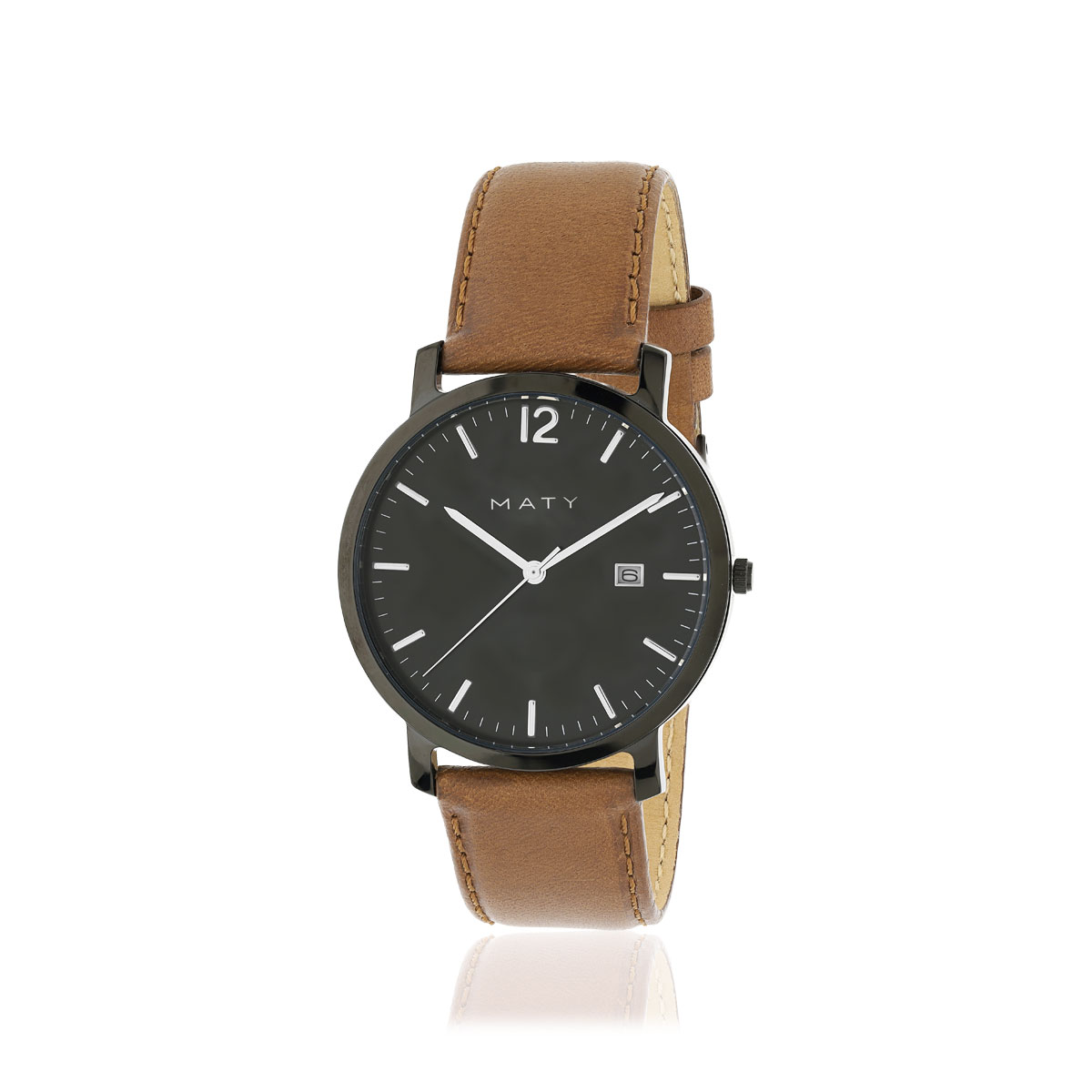 Montre homme acier noir bracelet cuir marron