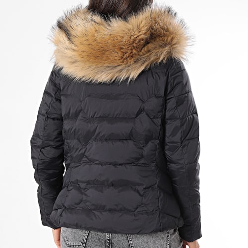 Doudoune Chauffante Capuche Fourrure Femme Val Thorens Noir Beige