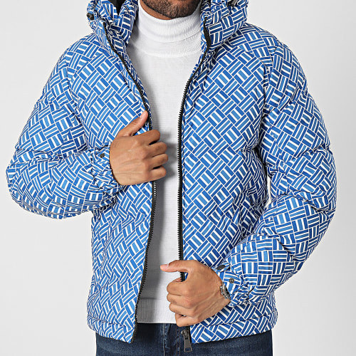 Doudoune Capuche Blanc Bleu Roi