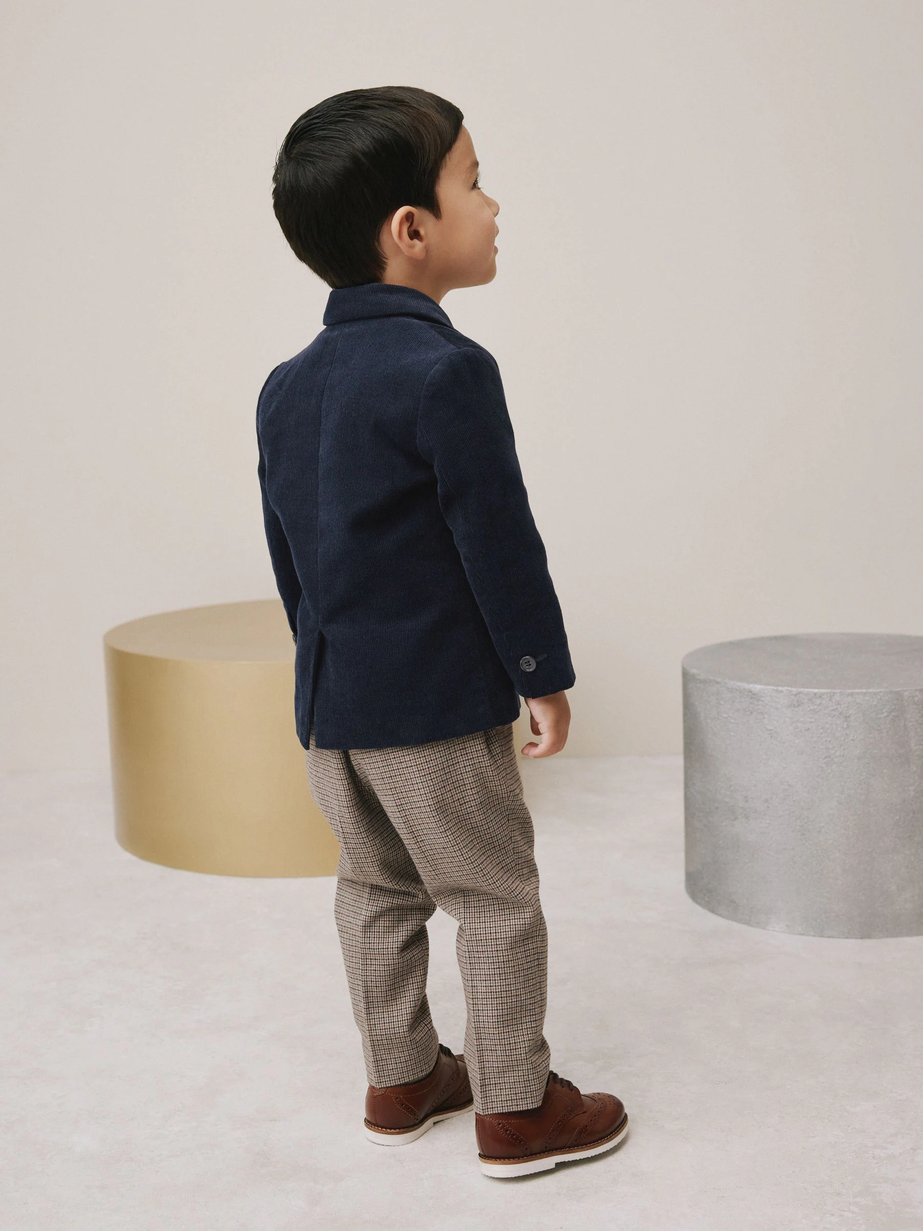 Marineblauw - Set van corduroy blazer, overhemd en broek (3mnd-9jr)