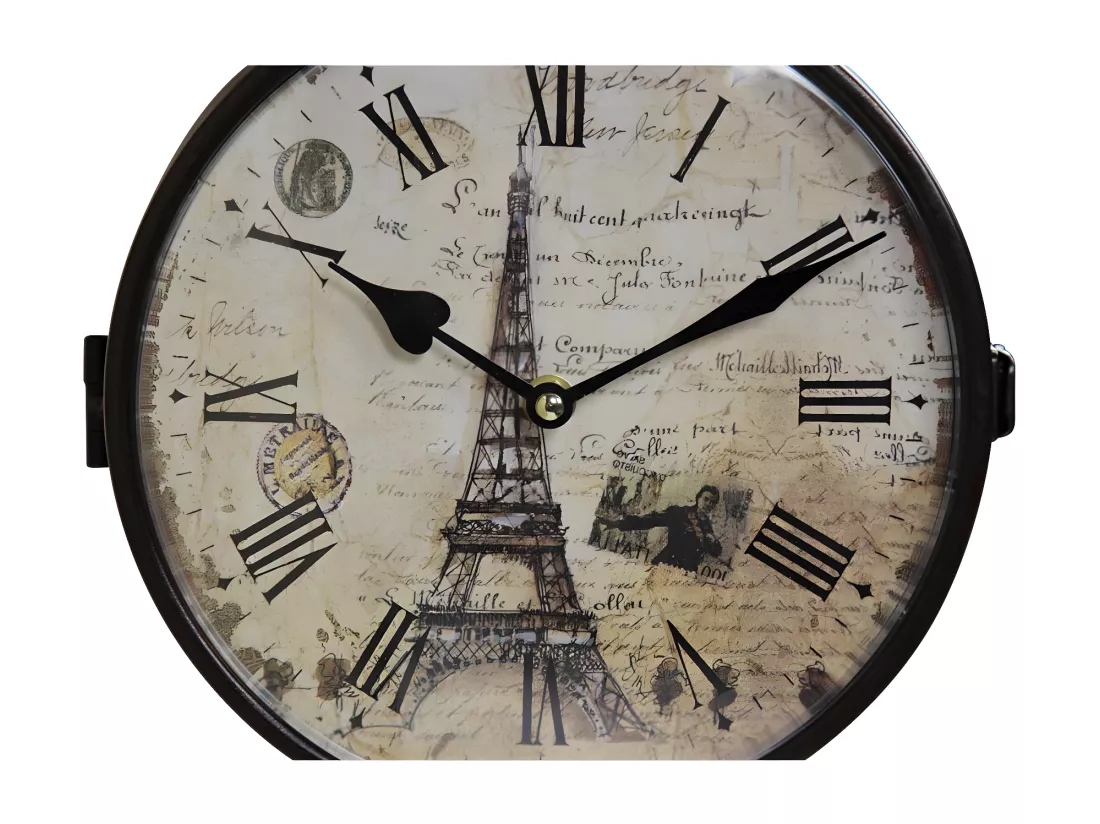 Horloge de gare ancienne double face paris tour eiffel forge Fer Forgé Blanc - Décoration d'Autrefois