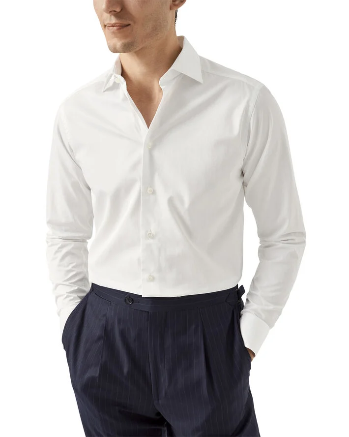 ETON Slim Fit White Solid Elevated Twill Shirt Hvid