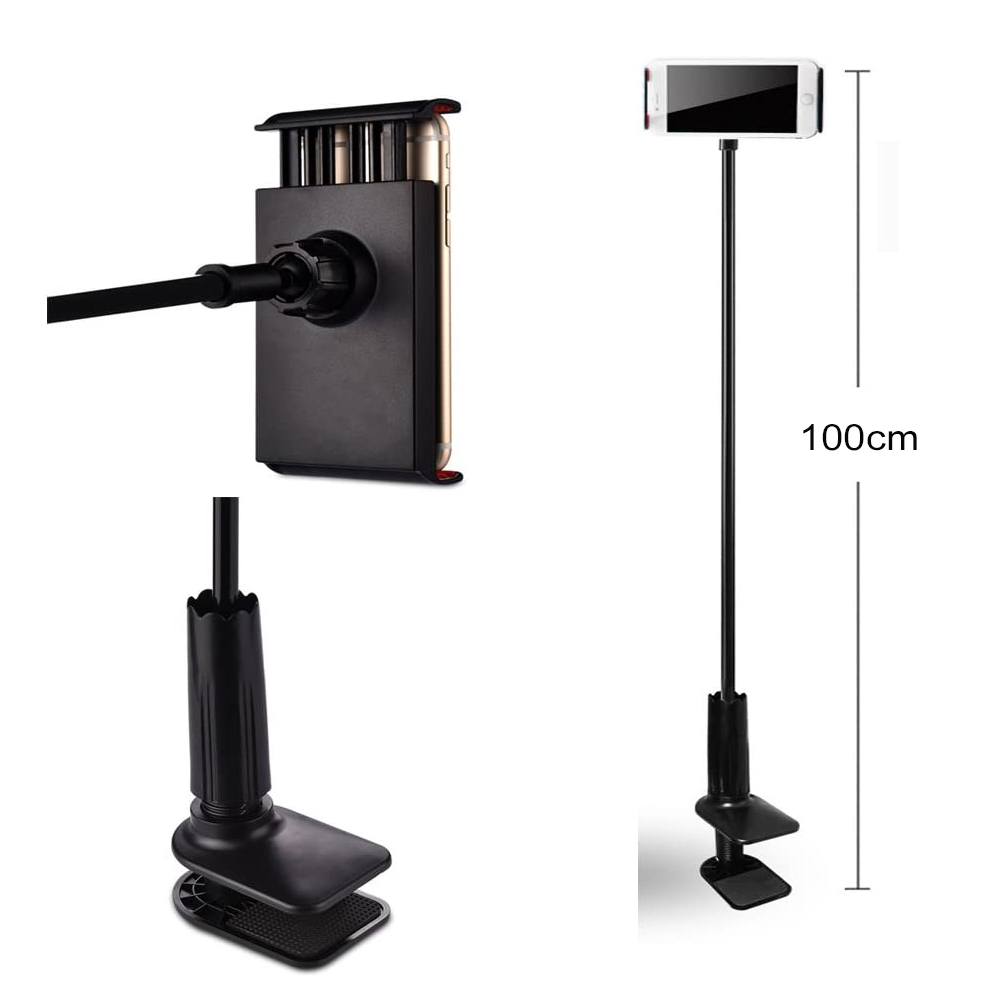 (90cm) Universal Desktop Tisch / Bett Halterung mit flexiblem Schwanenhals für Handy / Smartphone (10-26 cm) - Schwarz