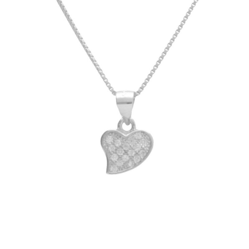 Collier Argent 925/000 Rhodié - Coeur Pavé de Zirconiums