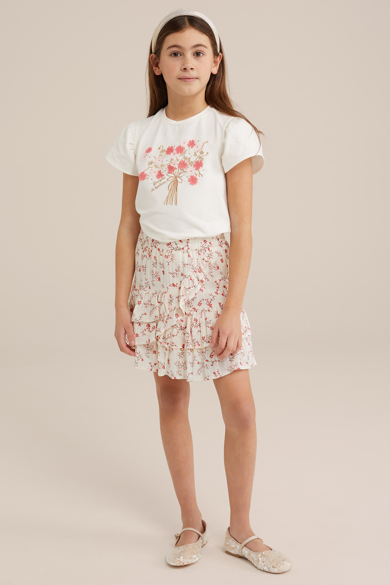 Meisjes rok met dessin WE Fashion Zalmroze