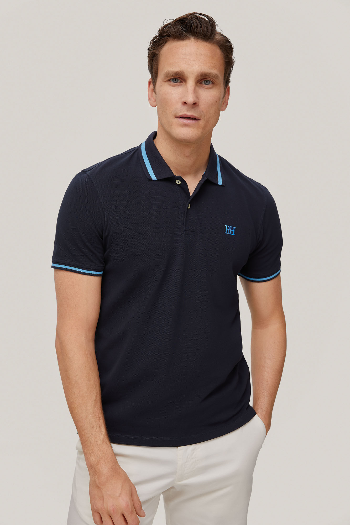 Cuello tip Camisa polo com logo - Azul