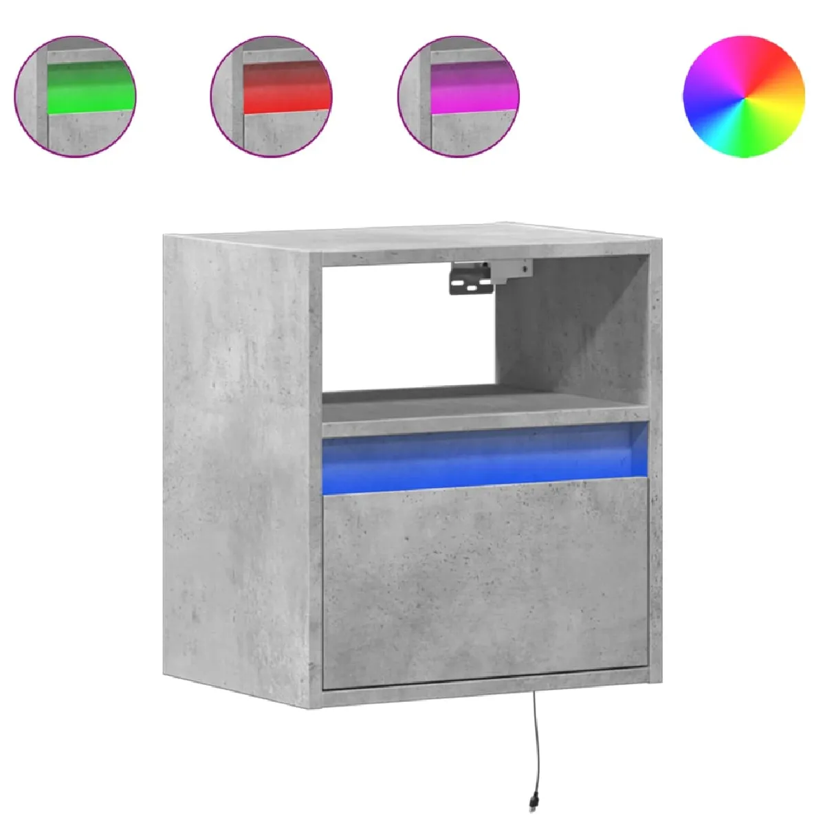 VIDAXL table de chevet murale LED gris béton