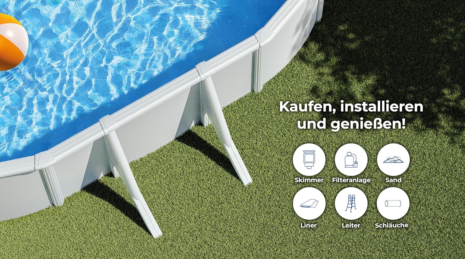 Gre Pool KIT610ECO Fidji - Aufstellpool aus Stahl, oval, mit weißes Aussehen. Abnehmbare Gartenpool. 610 x 375 x 120 cm