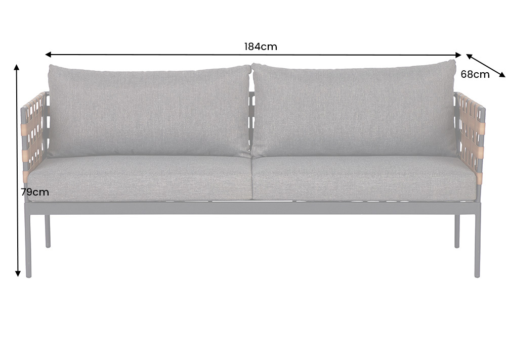 In- und Outdoor Lounge-Sofa UNIQUE 185cm schwarz braun grau Aluminium 2-Sitzer inkl. Kissen