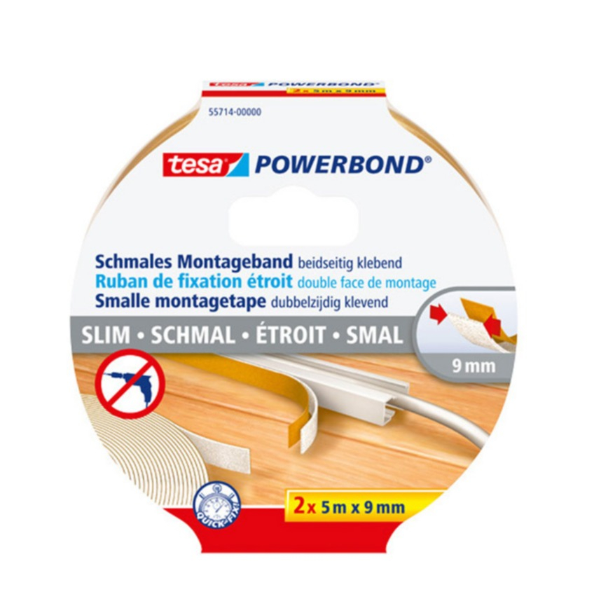 (2er Set) 9mmx5m Powerbond Slim Doppelseitiges Klebeband Tape Montageband (55714-00000-00) - Weiss