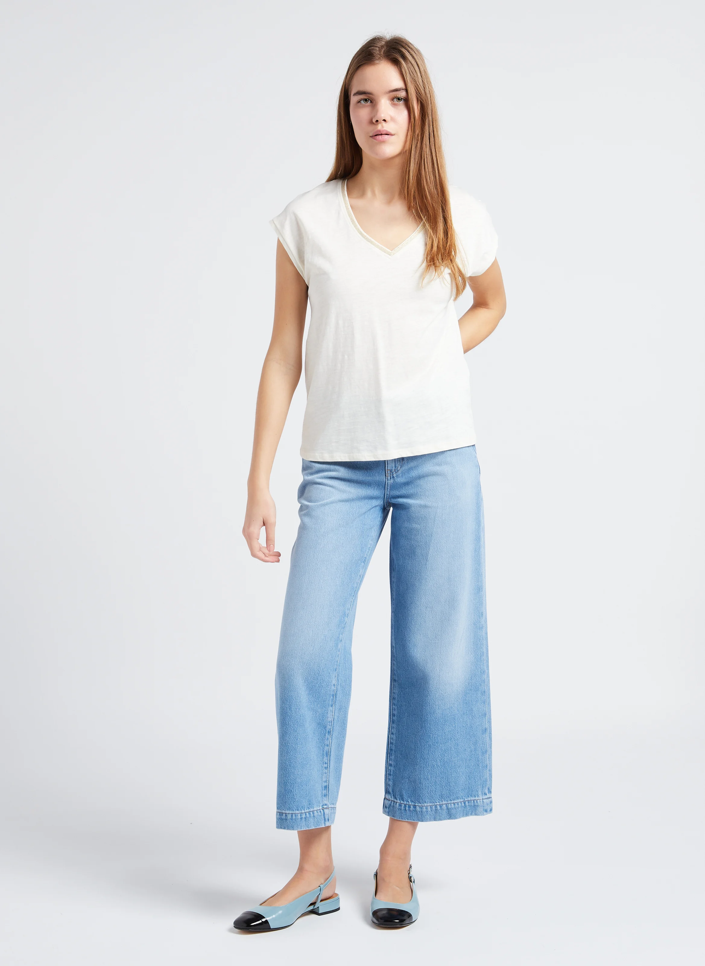 MOSS - Jean droit taille haute en coton mélangé | Jean Délavé